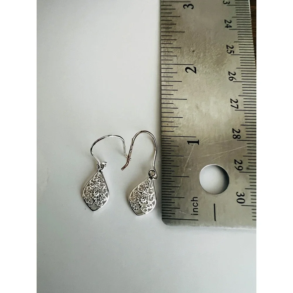 Sterling Silver 925 Filigree Teardrop Hook Earrings‎ Dangle Boho Lightweight NWT